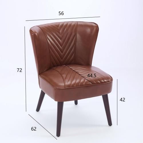 Fauteuil Fixe En Cuir, Piètement En Bois Massif, Marron