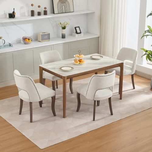 Lot De 2 Chaise De Salle à Manger, Tissu Chenille, Dossier Ajouré, Beige