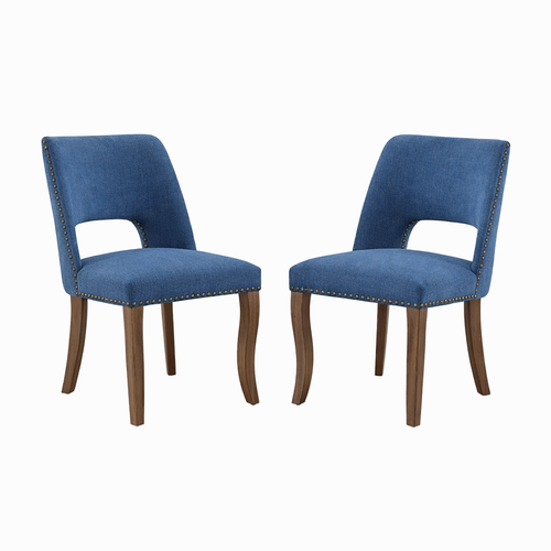 Lot De 2 Chaise De Salle à Manger, Tissu Chenille, Pieds En Bois, Bleu