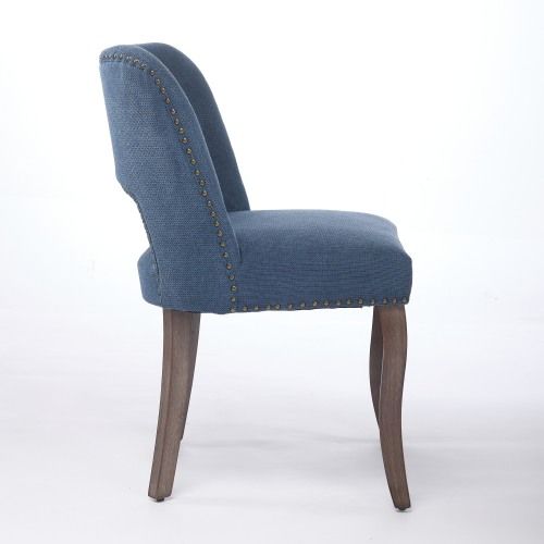 Lot De 2 Chaise De Salle à Manger, Tissu Chenille, Pieds En Bois, Bleu