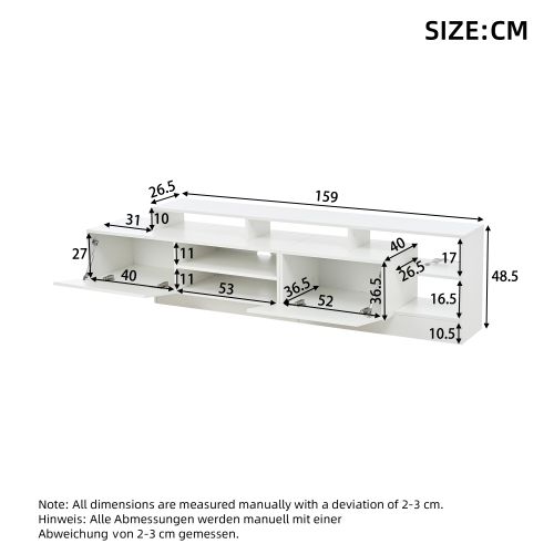 Meuble TV 190 Cm, Brillante, Niche Ouverte, Avec LED, Blanc