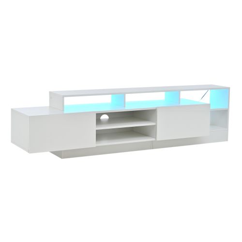 Meuble TV 190 Cm, Brillante, Niche Ouverte, Avec LED, Blanc