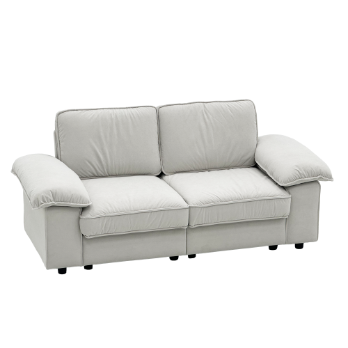 Canapé 2 Places En Velours Blanc Crème, Rangement Sous Assise, Avec Accoudoirs Larges Et Coussins