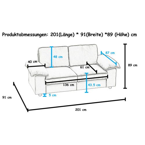 Canapé 2 Places En Velours Blanc Crème, Rangement Sous Assise, Avec Accoudoirs Larges Et Coussins
