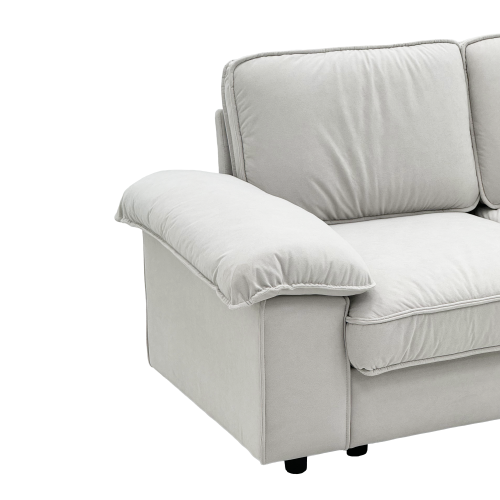 Canapé 2 Places En Velours Blanc Crème, Rangement Sous Assise, Avec Accoudoirs Larges Et Coussins