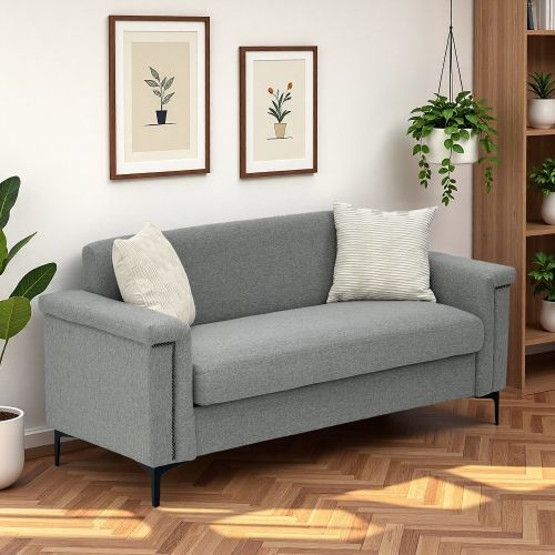 Canapé Gris Clair, Structure Bois, Pieds Métal, Profondeur D'assise 136 Cm