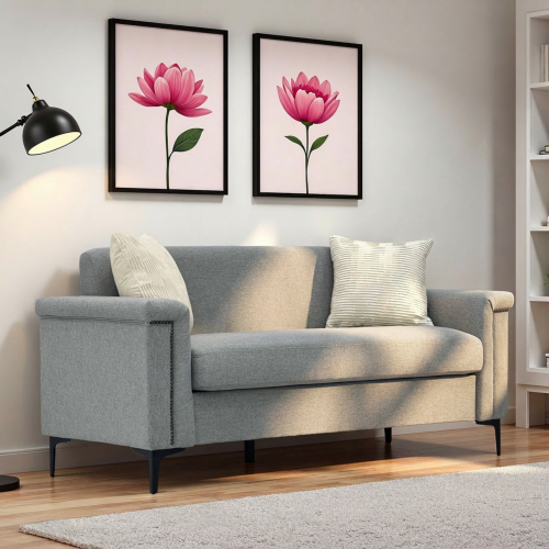 Canapé Gris Clair, Structure Bois, Pieds Métal, Profondeur D'assise 136 Cm