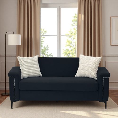 Canapé 2 Places En Lin, Structure Bois Massif Et Pieds Métal, Style Scandinave