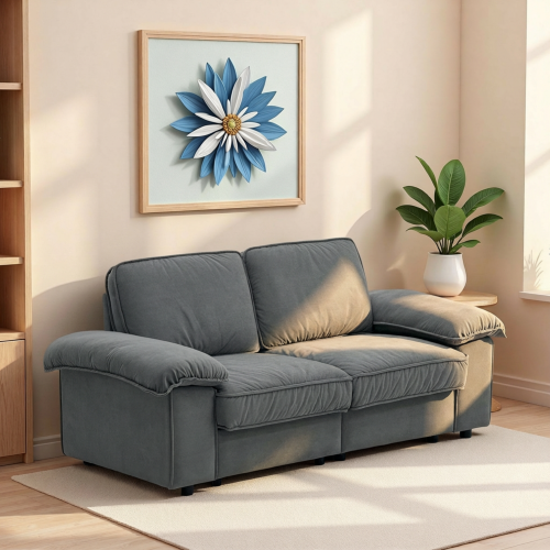 Canapé 2 Places En Velours Gris Avec Rangement Sous Assise Et Suspension à Ressorts Ensachés