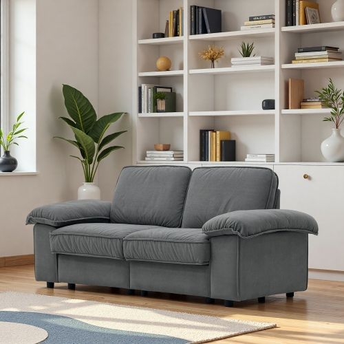 Canapé 2 Places En Velours Gris Avec Rangement Sous Assise Et Suspension à Ressorts Ensachés
