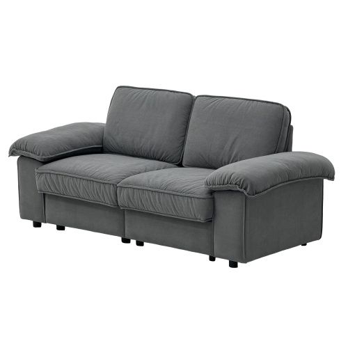 Canapé 2 Places En Velours Gris Avec Rangement Sous Assise Et Suspension à Ressorts Ensachés