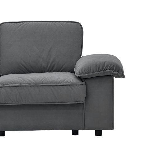 Canapé 2 Places En Velours Gris Avec Rangement Sous Assise Et Suspension à Ressorts Ensachés