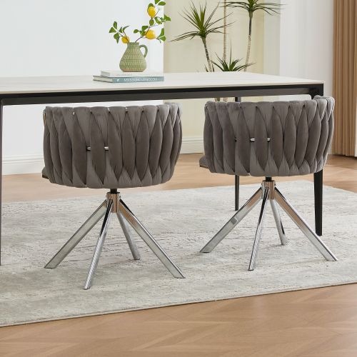 Lot De 2 Chaises Pivotantes En Velours, Dossier Ergonomique, Rotation 180°, Gris