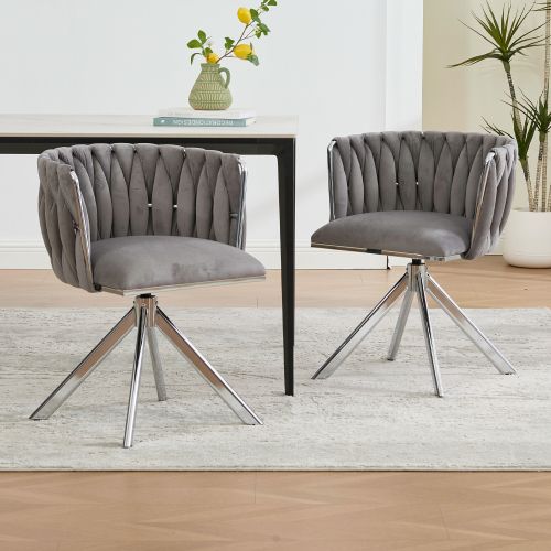 Lot De 2 Chaises Pivotantes En Velours, Dossier Ergonomique, Rotation 180°, Gris