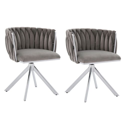 Lot De 2 Chaises Pivotantes En Velours, Dossier Ergonomique, Rotation 180°, Gris