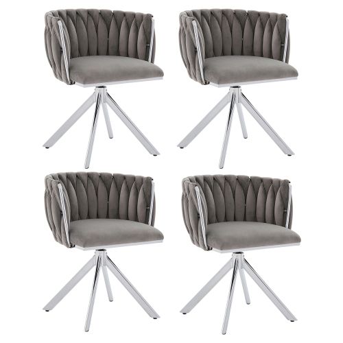 Lot De 2 Chaises Pivotantes En Velours, Dossier Ergonomique, Rotation 180°, Gris