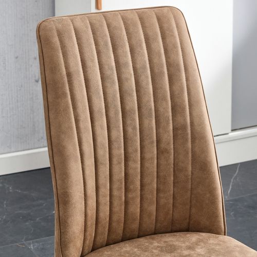 Ensemble Table Et Chaises, Table à Manger 100 Cm Avec Pieds Métal Noir Et 4 Chaises Tissu Brun