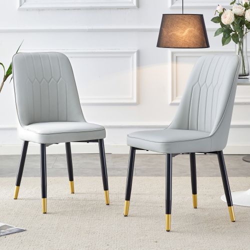 Lot De 2 Chaises De Salle à Manger, Assise En Pu, Pieds Métal, Gris Clair
