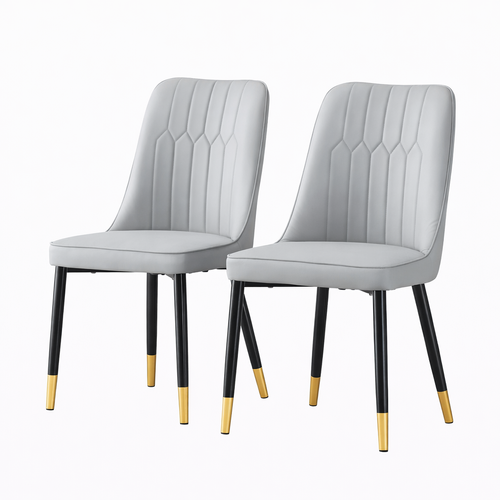 Lot De 2 Chaises De Salle à Manger, Assise En Pu, Pieds Métal, Gris Clair