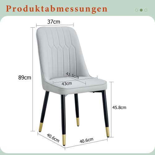 Lot De 2 Chaises De Salle à Manger, Assise En Pu, Pieds Métal, Gris Clair