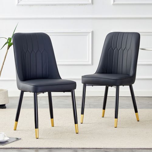 Lot De 2 Chaises De Salle à Manger, Revêtement Pu, Pieds Métal, Noir