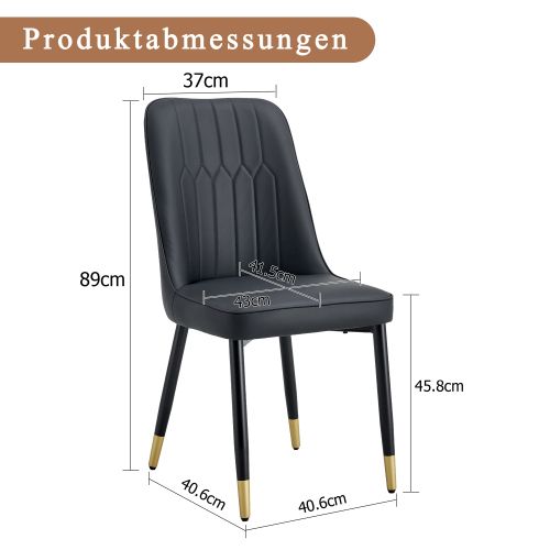 Lot De 2 Chaises De Salle à Manger, Revêtement Pu, Pieds Métal, Noir