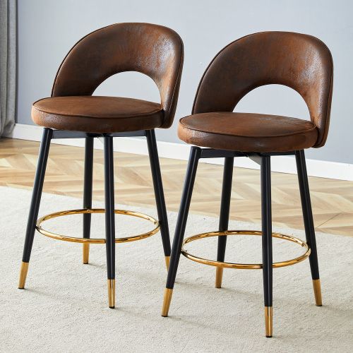 Lot De 2 Tabourets De Bar Pivotants 360°, Tissu Respirant, Pieds Métal, Marron Et Noir