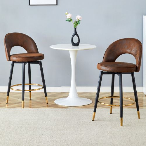 Lot De 2 Tabourets De Bar Pivotants 360°, Tissu Respirant, Pieds Métal, Marron Et Noir