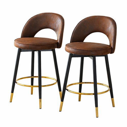 Lot De 2 Tabourets De Bar Pivotants 360°, Tissu Respirant, Pieds Métal, Marron Et Noir
