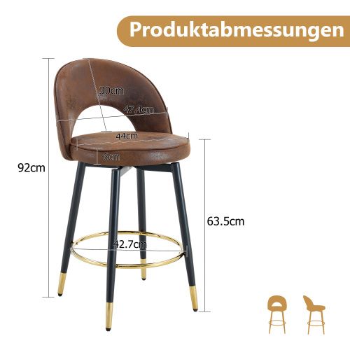 Lot De 2 Tabourets De Bar Pivotants 360°, Tissu Respirant, Pieds Métal, Marron Et Noir
