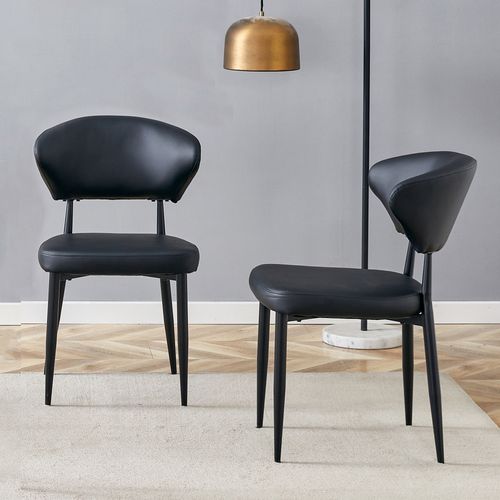 Lot De 2 Chaises De Salle à Manger, Revêtement En Pu, Pieds En Métal, Noir