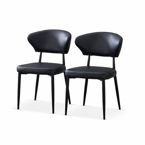 Lot De 2 Chaises De Salle à Manger, Revêtement En Pu, Pieds En Métal, Noir