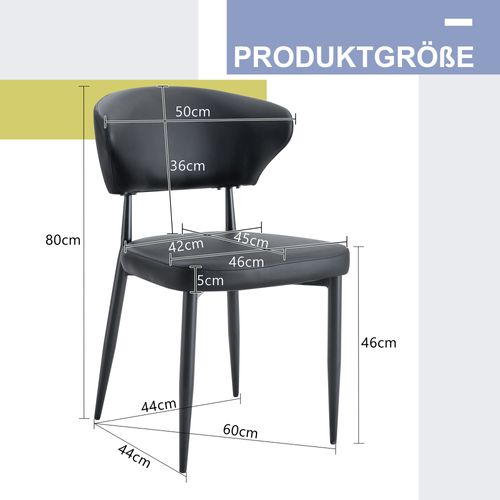 Lot De 2 Chaises De Salle à Manger, Revêtement En Pu, Pieds En Métal, Noir