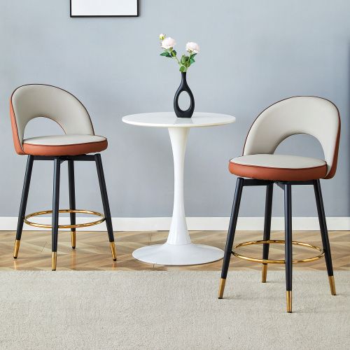 Lot De 2 Tabourets De Bar Pivotants 360°, Dossier Ajouré, En Pu, Gris Clair Et Marron