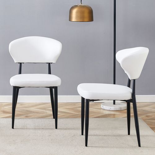 Lot De 2 Chaises De Salle à Manger, Revêtement En Pu, Pieds En Métal, Blanc
