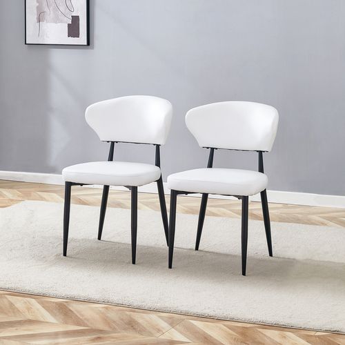 Lot De 2 Chaises De Salle à Manger, Revêtement En Pu, Pieds En Métal, Blanc