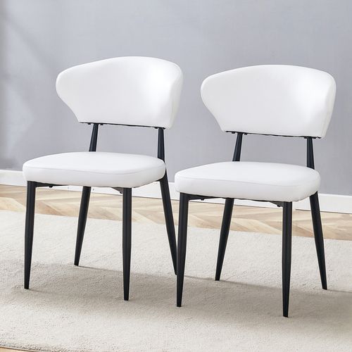 Lot De 2 Chaises De Salle à Manger, Revêtement En Pu, Pieds En Métal, Blanc