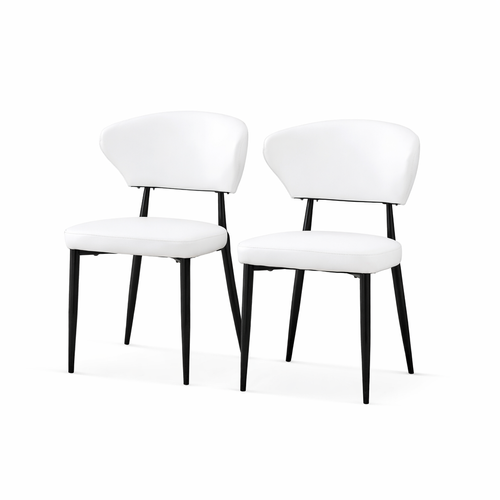 Lot De 2 Chaises De Salle à Manger, Revêtement En Pu, Pieds En Métal, Blanc