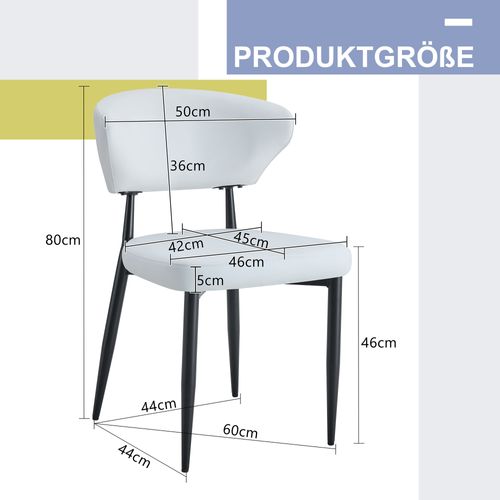 Lot De 2 Chaises De Salle à Manger, Revêtement En Pu, Pieds En Métal, Blanc