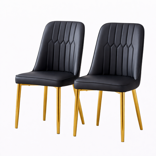 Lot De 2 Chaises De Salle à Manger, En Pu Et Métal, Pieds Dorés, Noir Et Doré