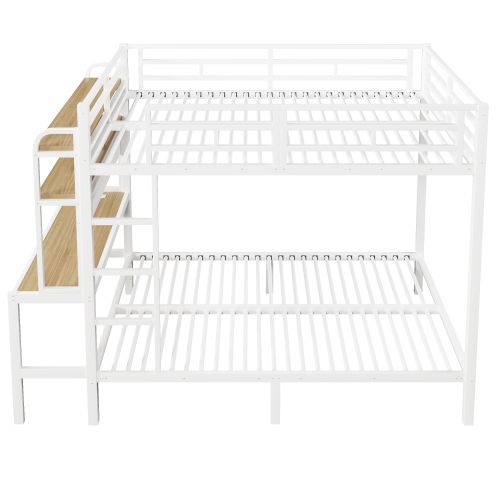 Lit Superposé 140x200 Cm, Avec Bureau Et LED, Avec Ports USB Et Type-c, En Métal, Blanc