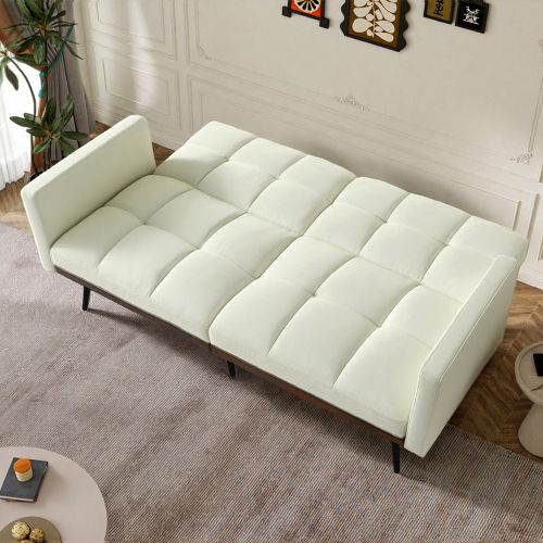 Canapé Convertible 160 Cm En Lin, Dossier à 5 Positions, Accoudoirs Fixes, Pieds Métal, Beige