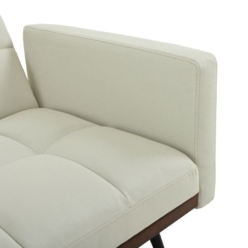 Canapé Convertible 160 Cm En Lin, Dossier à 5 Positions, Accoudoirs Fixes, Pieds Métal, Beige