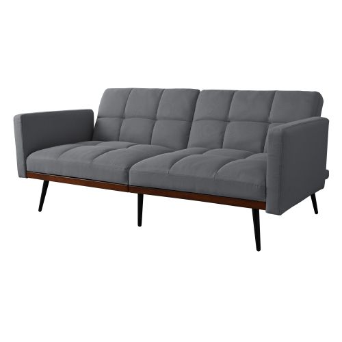 Canapé Convertible 160 Cm En Lin, Dossier 5 Positions, Accoudoirs Fixes, Pieds Métal, Gris