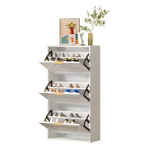 Meuble à Chaussures Étroit, 3 Abattants, Blanc