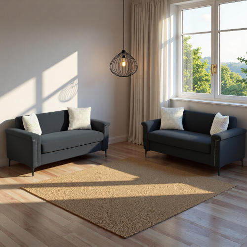 Canapé Droit 2 Places En Polyester Noir - 2 Pièces - Pieds Métal, Design Scandinave