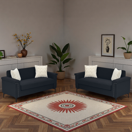 Canapé Droit 2 Places En Polyester Noir - 2 Pièces - Pieds Métal, Design Scandinave