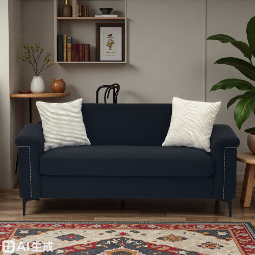 Canapé Droit 2 Places En Polyester Noir - 2 Pièces - Pieds Métal, Design Scandinave