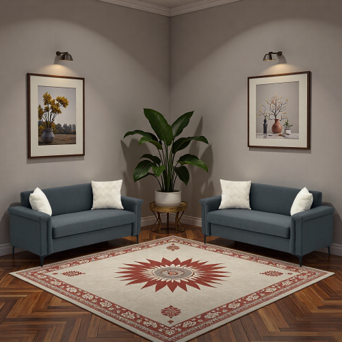 Canapé 2 Places En Polyester Gris Foncé - 2 Pièces - Pieds Métal, Design Scandinave