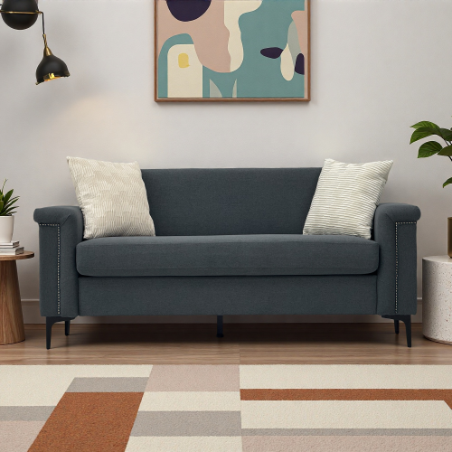 Canapé 2 Places En Polyester Gris Foncé - 2 Pièces - Pieds Métal, Design Scandinave